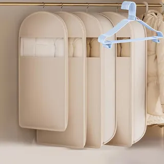 2026 Space Saving Hanging Garment Bag with Self Compression Zipper, Fabric Clothes Hanging Organizer & Protector for Women Men Suit (Beige, 3Sizes)