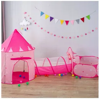Festivalartikel Spielzelt 3in1 Kinder Spielzelt Schloss Tunnel Bällebad Rosa rosa