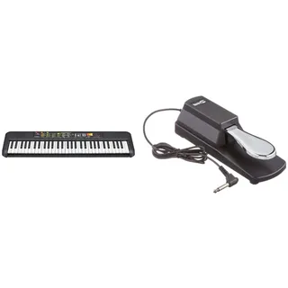 Yamaha PSR-F52 Digital Keyboard, schwarz – Kompaktes digitales Keyboard für Einsteiger mit 61 Tasten & Rockjam Sustain Pedal für digitale Klaviere und elektronische Tastaturen mit Polaritätsschalter