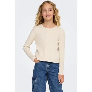 KIDS ONLY Strickjacke KIDS ONLY "KOGNATASCHA LS O-NECK CARD CP KNT NOOS", Mädchen, Gr. 122/128, beige (birch), Strick, Obermaterial: 80% Viskose, 20% Nylon, unifarben, regular fit taillenbedeckt, Rundhals, Strickjacken Strickjacke