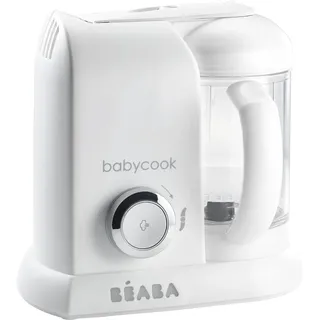 BÉABA - Babycook Solo - 4 in 1 Babynahrungszubereiter - Schonender Dampfgarer - Schnelles Dampfgaren in 15 Minuten - Garkorb aus Edelstahl - Weiss/Silber