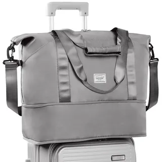 TAN.TOMI Reisetasche Erweiterbares Reisetasche Damen Herren Sporttasche 42x28x23 Handgepäck (Erweiterbares Weekender Bag mit Nassfach), Schwimmtasche Wasserdicht Travel Bag Fitnesstasche Trainingstasche grau