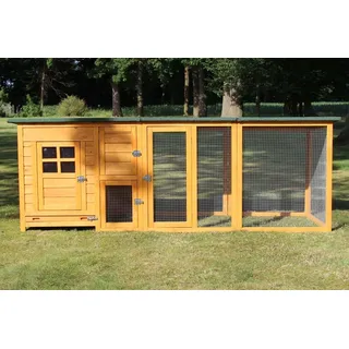 zooprinz Hühnerstall Flexi | mit extra Auslauf | XXL | Wetterfest | Massivholz | 215x70x65cm (BxHxT) - Braun