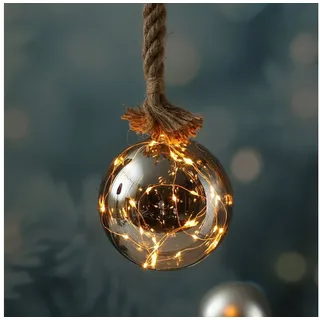 MARELIDA LED Glaskugel mit Juteseil beleuchtet Timer D: 20cm in grau | Gr.: onesize