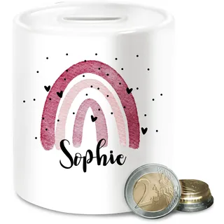 Spardose - Boho Regenbogen Name - Unisize - Weiß - personalisierte spardosen kinderspardose Bohemian Kita Keramik spartruhe Kinder Geburtsgeschenk individuell Rainbow sparbüchse namens