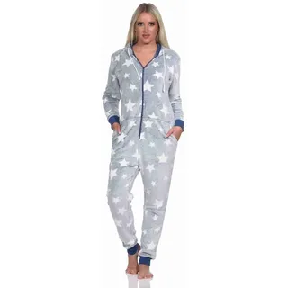 normann Schlafanzug Jumpsuit Overall in Sterneoptik aus kuschelig warmen Coralfleece - 76730 blau | Gr.: 44-46