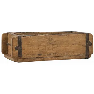 BigDean Alte Ziegelform 32x15x9,5 cm - Ein-Kammer - Vintage Holzkiste mit Metallbeschlägen - Echte, benutzte Form aus Indien aus Altholz gefertigt - Jedes Stück ein Unikat