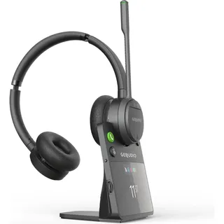 GEQUDIO GC-4 DECT und BT Duales Headset inkl. Basisstation kabellos USB-A), Office Headset