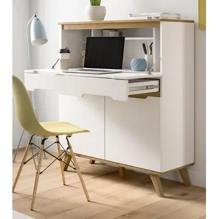 inn.furn Sekretär weiß und Eiche Schreibtisch skandinavisch mit Soft-Close Hygge