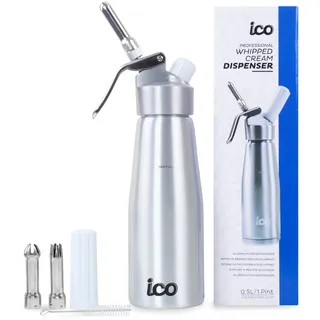 ICO Sahnespender 500ml Aluminium Sahnesyphon kompatibel mit 8g Sahnekapseln - Professionelle Espuma Flasche für Schlagsahne, Desserts und Saucen