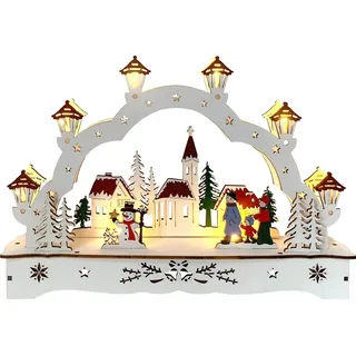 Hti-Living Lichterbogen in modernem Weiß Weihnachtsdorf mit Schneemann