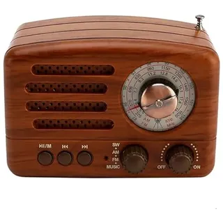 Topteng Retro Radio Bluetooth Lautsprecher, AM/FM/SW Nostalgie Radio, Kofferradio mit USB/TF-Karte, Mini Musikplayer für Zuhause - Dekoratives Vintage Design im Holzlook, Küchenradio Klein