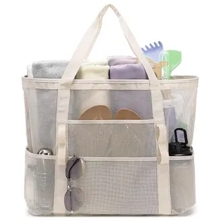 HEFEI XUJIE DIANPU Große Strandtasche Netztasche für Sandspielzeug TragbareMesh Strandspielzeug Tasche Sandspielzeug Netztasche mit Großer Kapazität Geeignet für Pool, Strand, Reisen