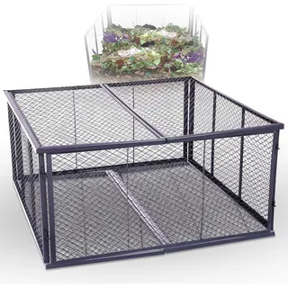 Novatool Garten-Komposter Metall 100x100x50 cm + Deckel und Boden, mit erweiterbarem Stecksytem, pulverbeschichteter Metallkomposter mit 500 Liter