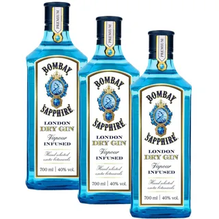 Bombay Sapphire London Dry Gin, 40 Vol-%, 70 cl / 700 ml, zu 100% per Dampfinfusion destillierte Spirituose mit 10 erlesenen Botanicals (Packung mit 3)