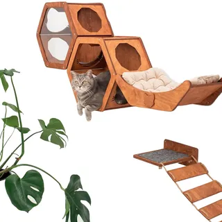 Wand-Katzenregale aus Holz, Katzen-Wandregale, Möbel – Katzenregal aus Holz, Wandmontage, Möbel – Hauskatzen, rustikale Dekoration, Katzenliebhaber-Geschenk