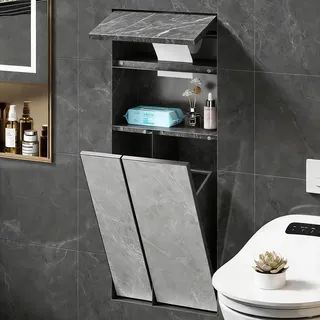 Toilettenpapierhalter Unterputz Wandeinbau-Toilettenpapierhalter mit Integriertem Mülleimer und Schrank, Toilettenbürstenhalter für Die Badezimmersanierung, Verdeckte Metall-Taschentuchbox