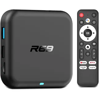 Android 14.0 TV Box, R69 Android Box 2GB RAM 32GB ROM RK3518 Quad-Core ARM Cortex-A53 Mali-450, Android TV Box Soporte 2.4/5.0GHz BT 5.0 Con 4K UHD y 100M Ethernet USB 3.0/2.0 TV Box