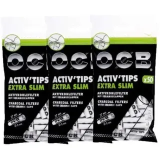 OCB 18575 ActivTips Extra Slim 6 mm-Aktivkohlefilter mit Keramikkappen-3 Beutel a 50 Stück = 150 Filter, Papier