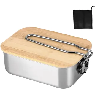 Weskjer Lunchbox für Erwachsene/Kinder, Mit Aufbewahrungstasche Edelstahl Jausenbox Bambusdecke Brotdose Schule Lunchbox aus Edelstahl 304 für Picknick Camping Schule Büro(900 ml)