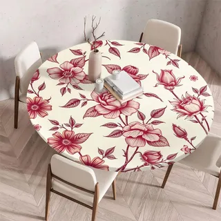 Treer 3D Elastische Tischdecke Rund Abwaschbar, Outdoor Picknick Spanntischdecke Rund Gartentischdecke Round Tischdecke mit Gummizug für Dekoration Küche Picknick (Rosa,100cm)
