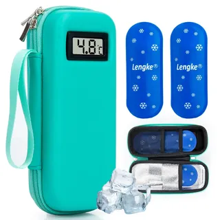 SUNMON Insulin Kühltasche mit °C Temperaturanzeige, Isolierte Insulin Pen Kühltasche mit Kühlakkus tragbare Reisetasche für Diabetikerzubehör, 6-8Std.Kühlung Medikamententasche 21.5 × 9 ×5.8cm (Grün)