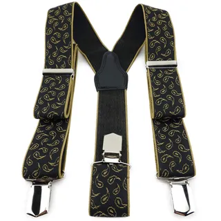 TigerTie Unisex Hosenträger in Y-Form mit 3 extra starken Clips - Farbe in gold schwarz Paisley gemustert - hochwertige Verarbeitung - Breite 35 mm - bis zu einer Körpergröße von 2 m