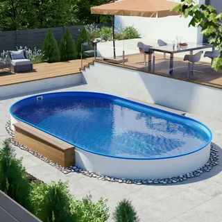POOL Total Stahlwand-Pool oval 450 x 250 x 120 cm blau inkl. Bodenschienen