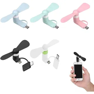 Rakiuty 5 Stücke 2 in 1 Mini-Handy-Ventilator, Mini-Handy-Lüfter, USB Ventilator Klein Leise, 2-in-1-Lüfter für i-Phone -Telefone/Type-C-Telefone