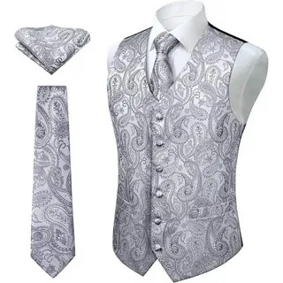 Weste Herren Paisley Jacquard Anzug Set Krawatte L Grau