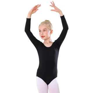 Bezioner Ballettkleidung Mädchen, Kinder Ballett Trikot Ballettanzug Lange Ärmel TanzBody for 3-12 Jahre Schwarz 110