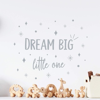 Wandaufkleber, grau, Wanddekoration, Dream Big Little One, Kinderzimmer, niedliches Babyzimmer, Kinder, Babygirl, Babyboy, Kleinkind-Schlafzimmer, Baby, Kinder, Wandaufkleber, Raumdekoration