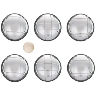 LAGUIOLE - Petanque Set Set besteht aus 6 Metall-Petanquekugeln, einem Wagenheber und einem Magnetkugelsammler. - Metall, Leinwand - Silber, braun