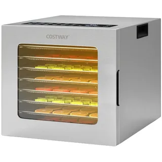 Costway Dörrautomat inkl. 10 Edelstahl-Schalen, Dörrgerät mit 10 voreingestellten Programmen, 48H Timer & 30-75°C Temperatur, Lebensmittel-Trockner für Obst, Gemüse, Fleisch