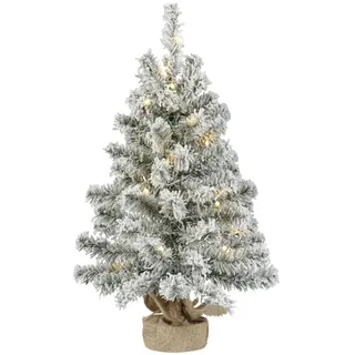 Kaemingk Everlands Mini Weihnachtsbaum im Jutesack 60 cm grün weiß beleuchtet warmweiß