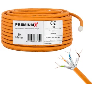 Premium X CAT 7 Netzwerkkabel 30m LAN Kabel Simplex Kupferkabel Ethernet Datenkabel S/FTP PiMF PoE Eca Kat7 Verlegekabel Installationskabel für müheloses Verlegen
