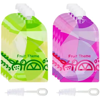 Aieoco 20 Stück Quetschbeutel Wiederverwendbar 150ML, Quetschbeutel zum Selbstbefüllen Nachfüllbare Obst- & Breibeutel, Auslaufsicherer Doppelverschluss, für Babys und Kleinkinder (Grün+Lila)