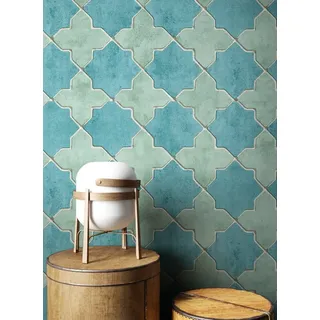 Newroom Vliestapete Muster1 Tapete Fliesenoptik Fliesen,Mosaik,Stein, Blau Tapete Fliesen Modern - Fliesenoptik Mustertapete Grün Türkis Mosaik Grafisch für Schlafzimmer Küche Wohnzimmer, Mustertapete blau