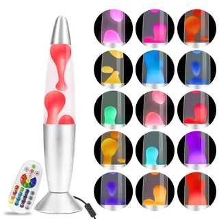 AONESY Lavalampe mit Farbwechsel Lavalampe Led mit Fernbedienung 34cm Lavalampen Weißes Wasser Weißes Wachs Lavalampes Nachtlicht Geschenk für Weihnachten Geburtstag