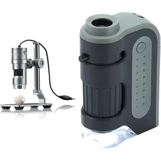 Bresser Digitales Mikroskop mit LED Ringlicht, Auflichtmikroskop DST-1028 mit USB Anschluss für PCS, 5,1MP & Carson MicroBrite Plus 60x-120x LED Taschenmikroskop mit asphärischem Linsensystem (MM-300)