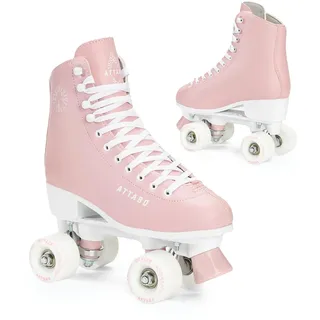 attabo Damen Rollschuhe 40 EU Größenverstellbar ABEC-3 Aluminium Skate Leder Obermaterial Zehenschutz Sicheres Bremsen Präzisionspassung 82A Räder