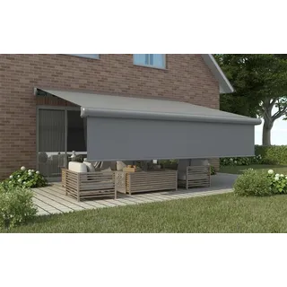 Primaster Kassetten-Markise 4 x 3 m elektrisch mit Volant grau