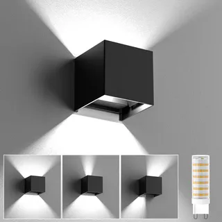 HaoDrisk Wandlampe mit Austauschbarer G9 LED Glühbirne Kaltweiß 6000K, Wandleuchte Innen/Aussen Einstellbar Abstrahlwinkel IP65 Wasserdichte Außenwandleuchten Aluminium Aussenbeleuchtung Schwarz