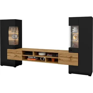 Home Affaire Wohnwand HOME AFFAIRE "Coby", schwarz (schwarz, eichefarben wotan), B:270cm, Kastenmöbel-Sets, Wohnwand, Breite 270 cm