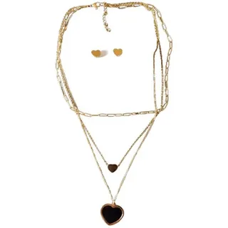BUNGSA Schmuckset Schmuckset mit Layer-Kette Herz-Ohrsteckern gold Edelstahl Damen (4-tlg), Geschenkset Damen