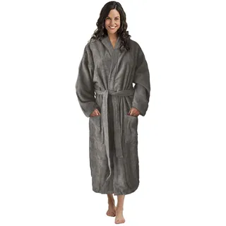 Octopus Damen Frottee Bademantel - Gürtel, Kapuze und Taschen für ultimativen Komfort - Ökotex Standard 100-100% Baumwolle f5731 Farbe: Bademantel Grau Frottee (1495), Gr. XXL - XXL