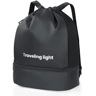 Cozary Turnbeutel Sportbeutel Große Kapazität mit Trennfächern, Ideal für Sport, Reisen und Fitness, mit Schuhfach und mehreren Taschen - Schwarz