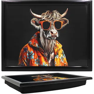 Lesser & Pavey Urban Art Knietablett Highland Cow zum Servieren und Frühstück, bequemes Knietablett mit Sitzsack-Kissen für Zuhause und den täglichen Gebrauch, langlebige Knietabletts zum Essen auf
