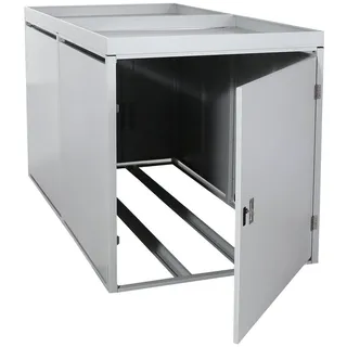 MCW Fahrradgarage mit Pflanzkasten, Fahrradbox, abschließbar, verzinkter Stahl 125x113x208cm, hellgrau