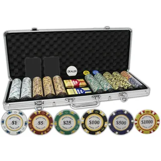 DA VINCI Monte Carlo Poker Club Set von 500 14 Gramm Dreifarbige Chips mit Aluminium Fall, Karten, 2 Cut Cards, Dealer und Blind Buttons